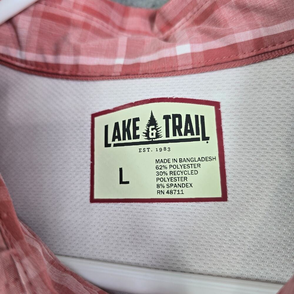 Lake & Trail Vented Button Shirt Men's Large Pink Plaid Hiking Camping Outdoors - Picture 5 of 8